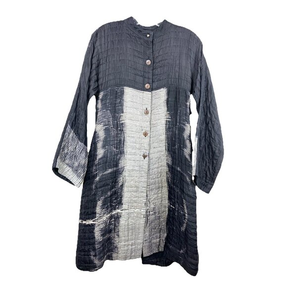 S Vint Neeru Kumar Lagenlook Hand Quilted Silk Coat Duster Art To Wear Mandarin - Picture 1 of 3
